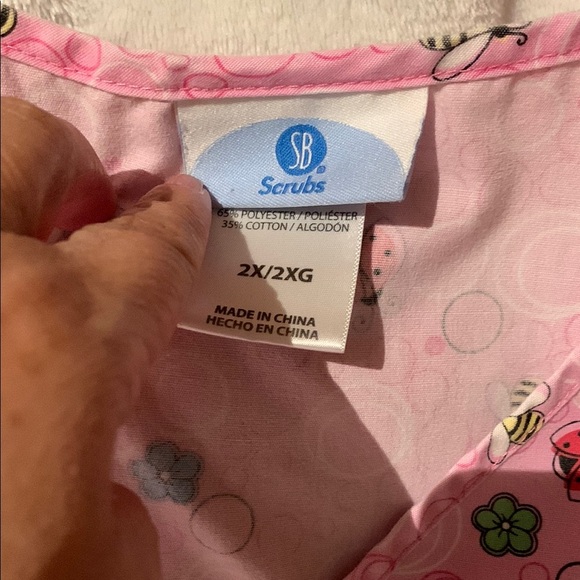 Gently Loved Pink Patterned Scrub Top with Bees & Ladybugs - Picture 3 of 6